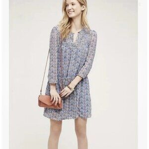 Anthropologie Blue and White Mini Dress